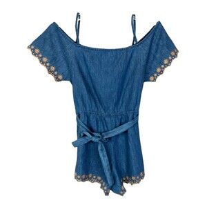 Vince Camuto Cold Shoulder Shorts Romper  Youth Girls 12  NWT  Blue Chambray